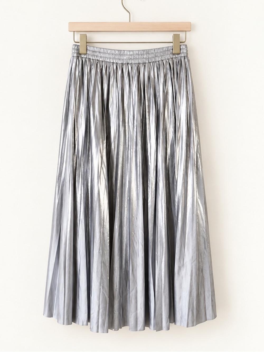 Wishlist Metallic Silver Pleated Evening Statement Pull On Flowy Maxi Skirt Glam - Picture 5 of 9